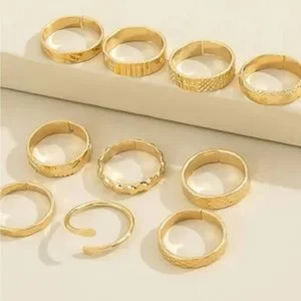 Gold 10pc Textured Ring Set